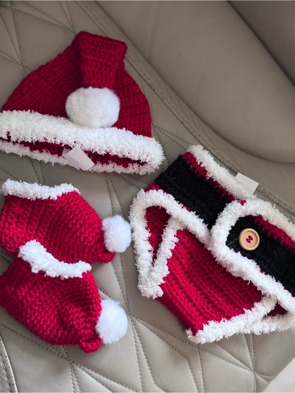 Red & White Knit Santa Hat and Booties Set for Kids